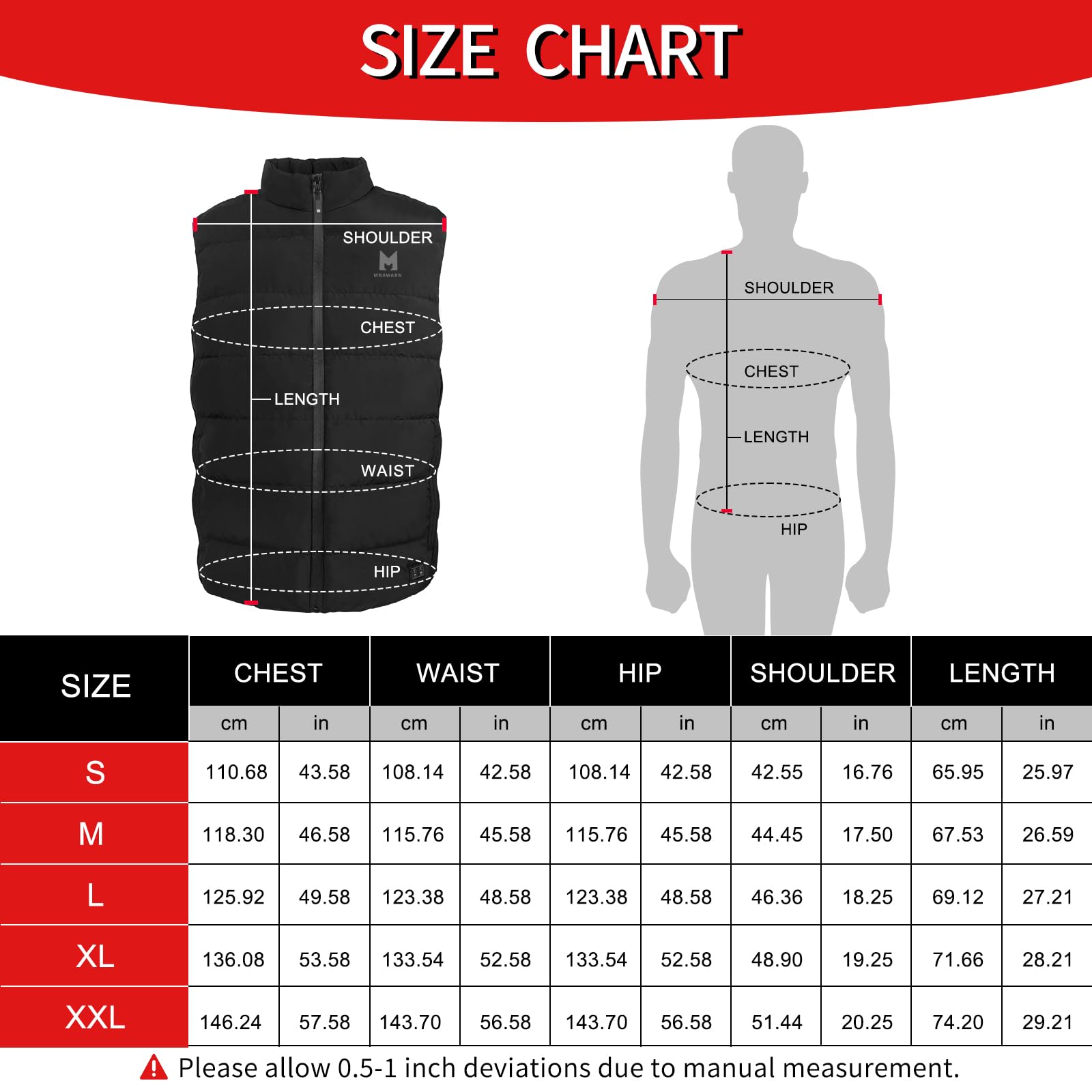 MRAWARM Chaleco calefactable con 90% plumón, 650 relleno ligero chaleco eléctrico calentado de plumón para hombre y mujer, 6 zonas de calentamiento, chaleco térmico de 3 temperaturas