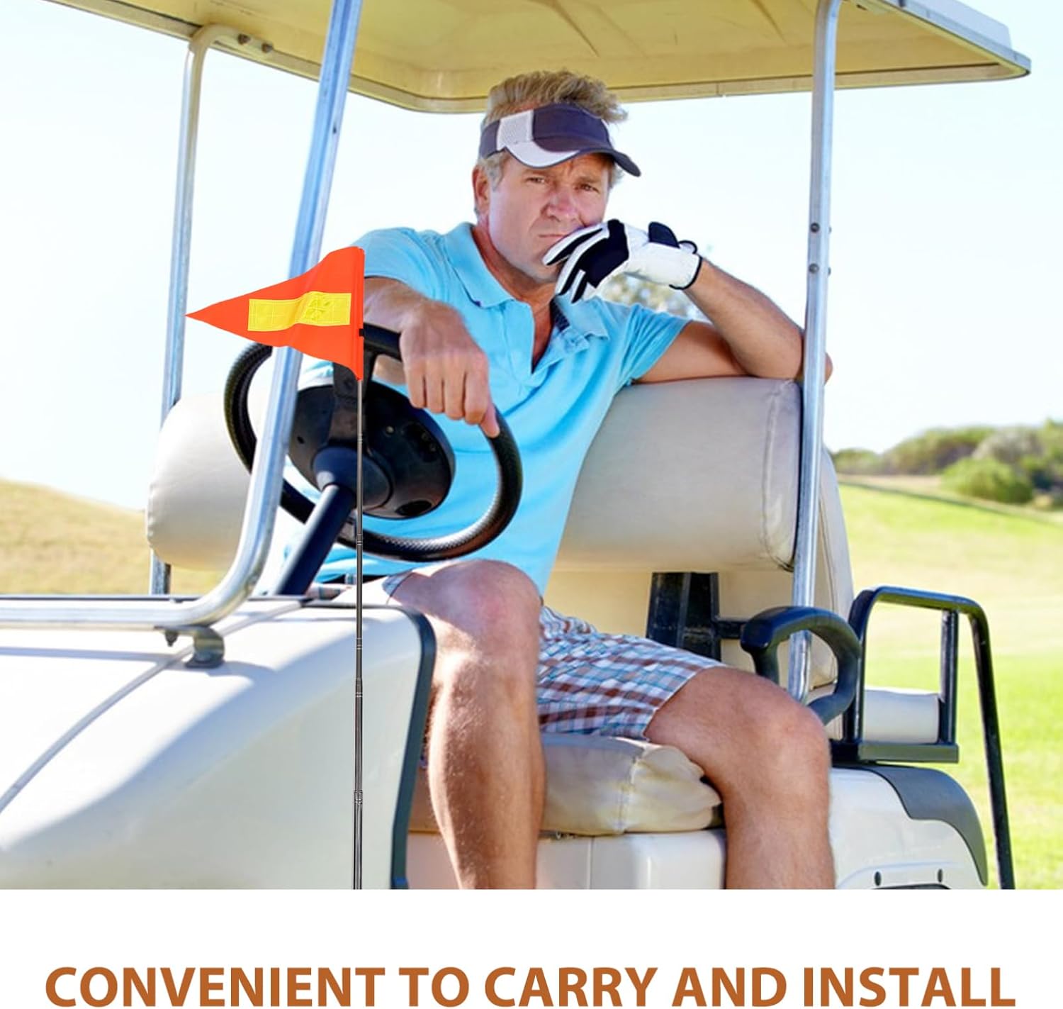 YARNOW Reflective Golf Cart Flag Pole Adjustable Telescopic Safety Flag for Wheelchairs Mobility Scooters Lightweight Visibility Enhancer Set of 2