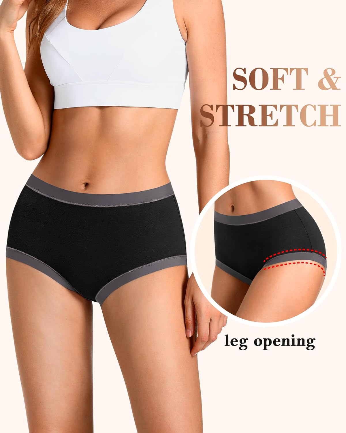 ASIMOON Women's Cotton Underwear Mid Waisted Ladies Panties Soft Breathable Full Coverage Briefs 5 Pack - Image 3