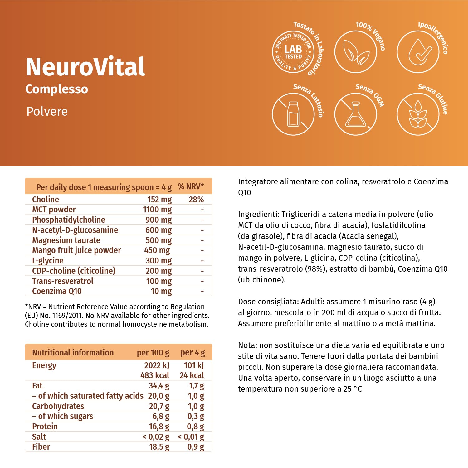 NeuroVital Komplex 300 Pulver – Nährstoffmischung mit MCT-Pulver, Citicolin (CDP-Cholin), Magnesium & Pflanzenstoffen – Nahrungsergänzung für bewusste Ernährung & aktive Lebensweise