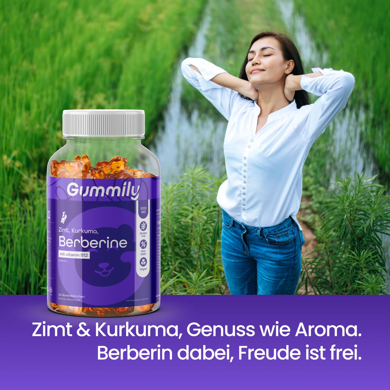 Gommose Premium alla Berberina con Cannella di Ceylon, Estratto di Curcuma e Vitamina B12 – Senza Zuccheri – Vegane – Senza OGM – Gummily