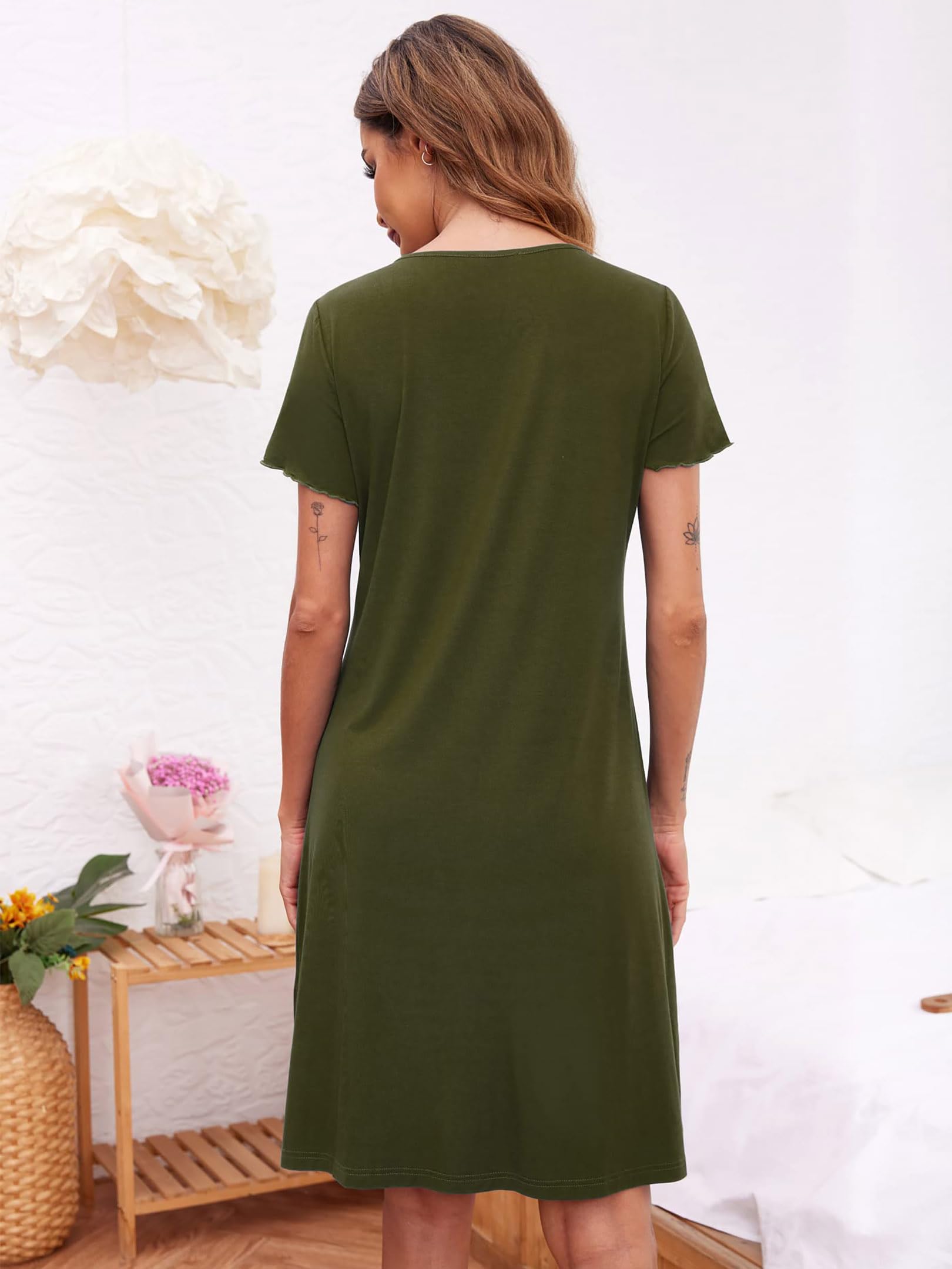 Ekouaer Camicia da Notte Donna Manica Corta Bottoni con Scollo a V Pigiama da Notte