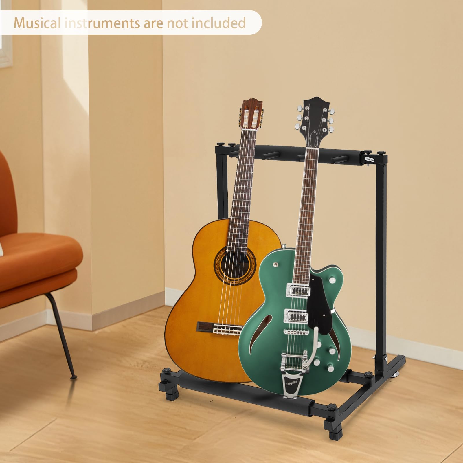 3-krotny stojak na gitarę, składany statyw gitarowy z rolkami, stojak na gitarę akustyczną, klasyczną, akustyczną, basową, elektryczną, basową