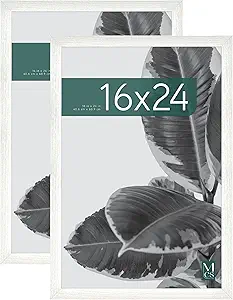 MCS Studio Gallery 16x24 Poster Frame White Woodgrain, Vertical & Horizontal Wall Hanging Large Picture Frame for Photos, Posters & Art Prints (2-Pack)