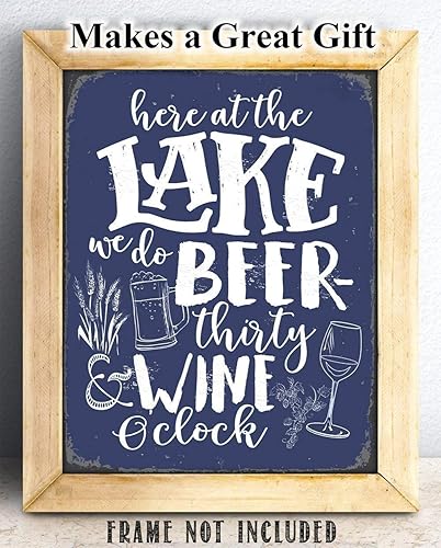 Miniatura 2 de Here At The Lake We Do Beer Thirty And Wine O'Clock - Gran decoración de casa del lago y decoración de cabaña, accesorios de bar para el hogar de