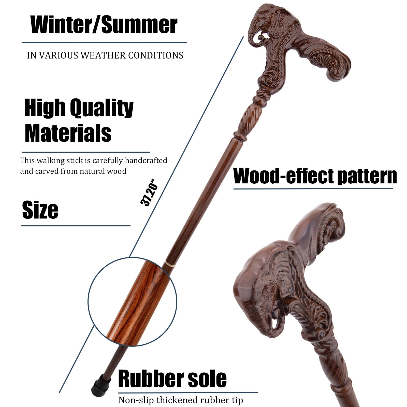 Bastoni da Passeggio con Motivo Effetto Legno, con Impugnatura Ergonomica e Punta in Gomma Antiscivolo, Bastone Decorativo di Lusso Cospaly per Uomo e Donna 94 Cm