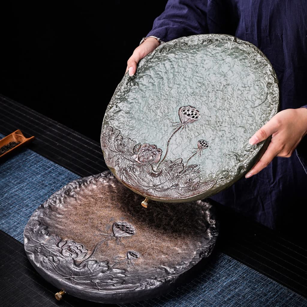 Bandeja para Servir té Kungfu, Elegante cerámica para Mesa de Kungfu, con Almacenamiento y Drenaje de Agua (Verde, 32,5 x 32,5 x 3,5 cm)