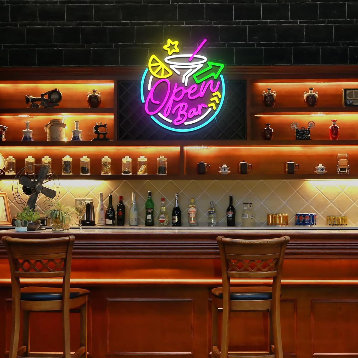 Open Bar Neon Sign for Wall Decor Dimmable 13.78" x 12.6" Led Open Sign for Cocktails Bar Neon Light for Business Home Pub Man Cave Beer Party Cocktail Club Shop Decoration