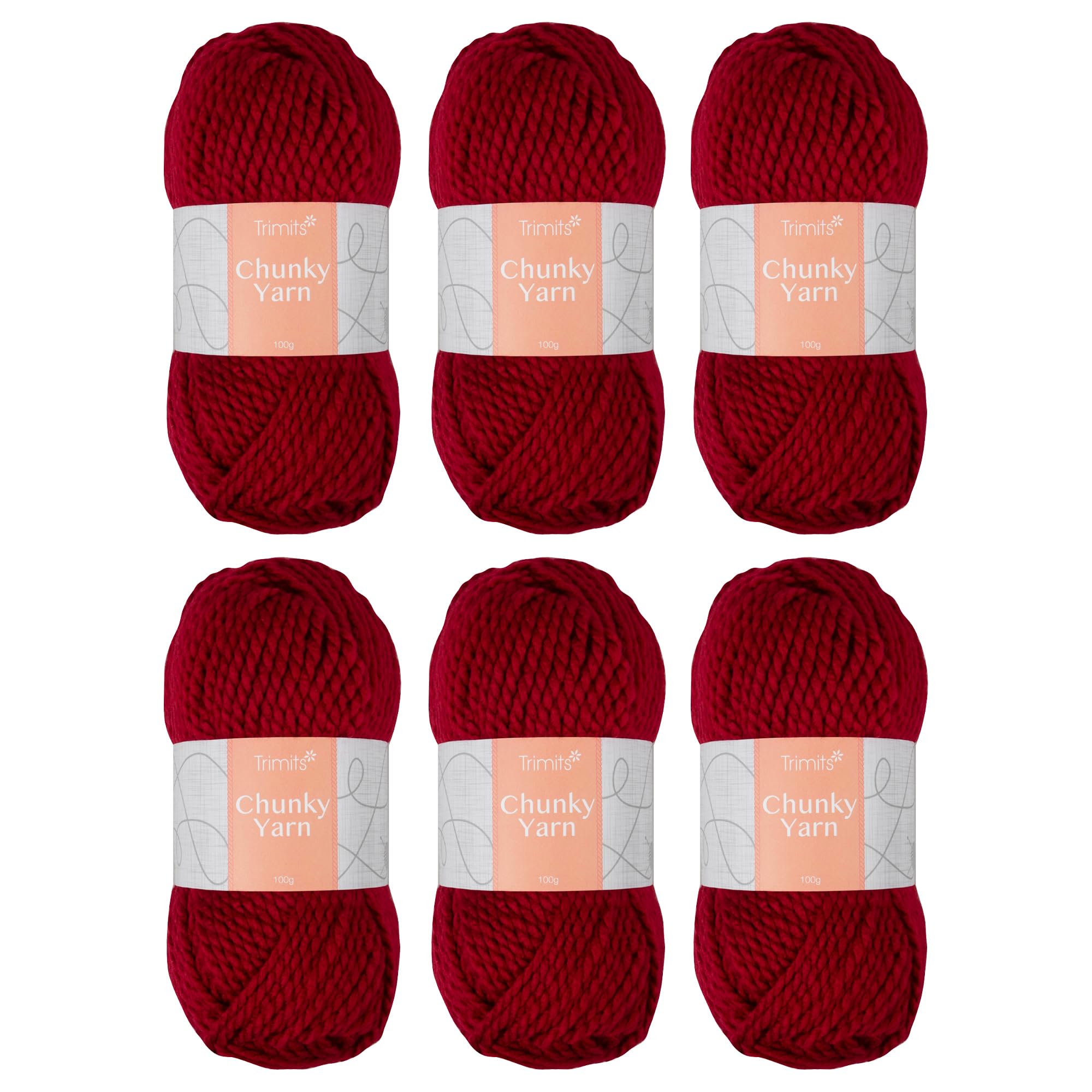 Trimits Knitting Yarn: Chunky: 6 x 100g: Scarlet
