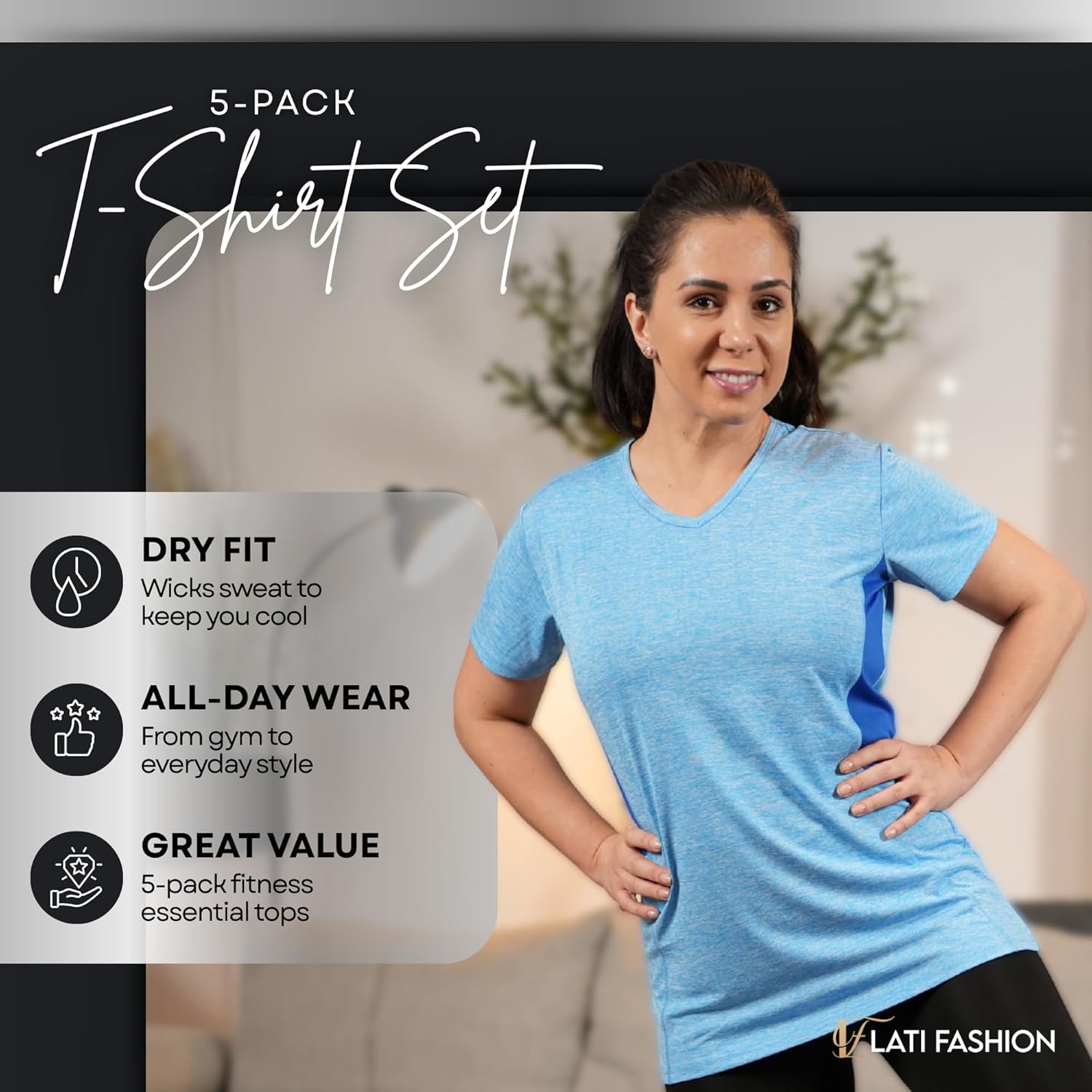 Lati Fashion 5 Pack Dry Fit Shirts for Women Workout Tops Short Sleeve V Neck Womens T Shirts for Yoga Running Pilates S-3X - Image 2