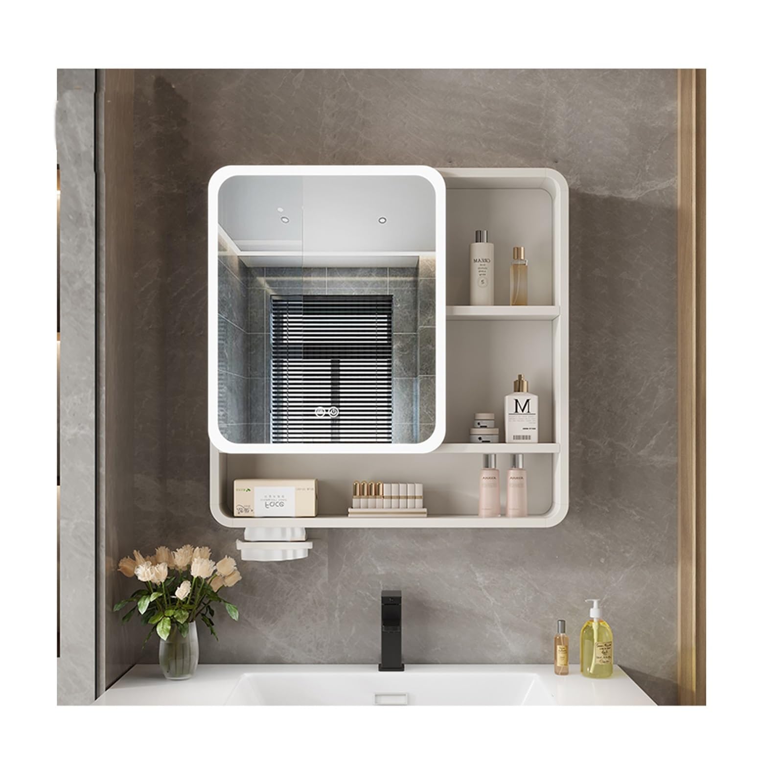 FGXHHS LED Cabinet - Wall-Mounted Storage with Anti-Fog, Dimmable Lighting & Shelf Modern White Illuminated Vanity for Stylish nization