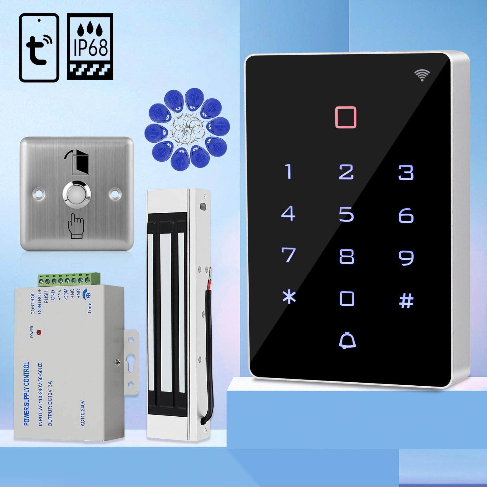 TUYA WiFi Teclado de Acceso de Seguridad Teclado RFID Impermeable Controlador Lector de Tarjetas 2000 Usuarios 180kg Cerradura Magnética Abridor de Puerta Alarma Salida