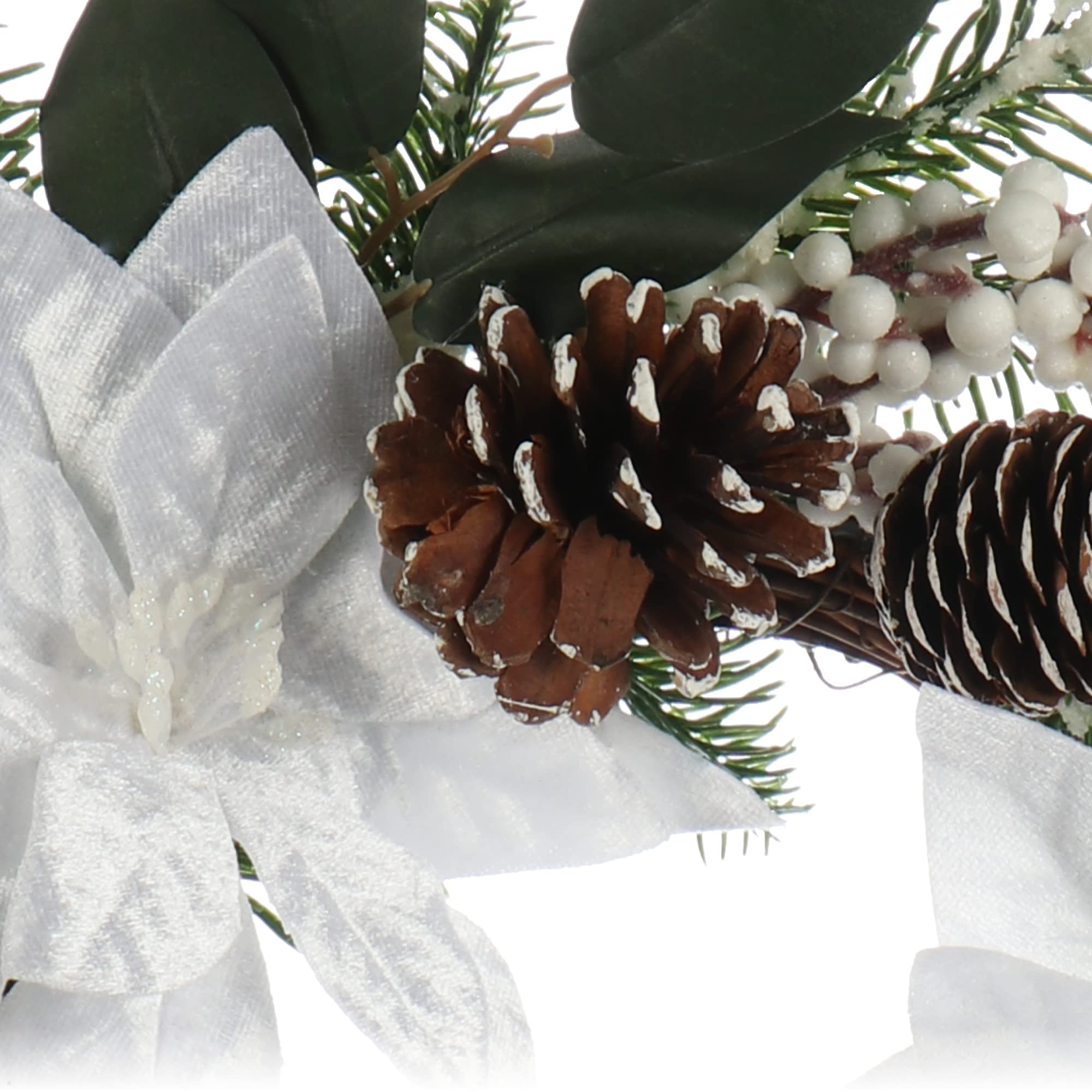 COM-FOUR® Ghirlanda per porta di Natale - Ghirlanda dell'Avvento con fiori grandi e glitter - Ghirlanda decorativa autunnale - Decorazione natalizia - Ghirlanda da tavola - Ghirlanda natalizia