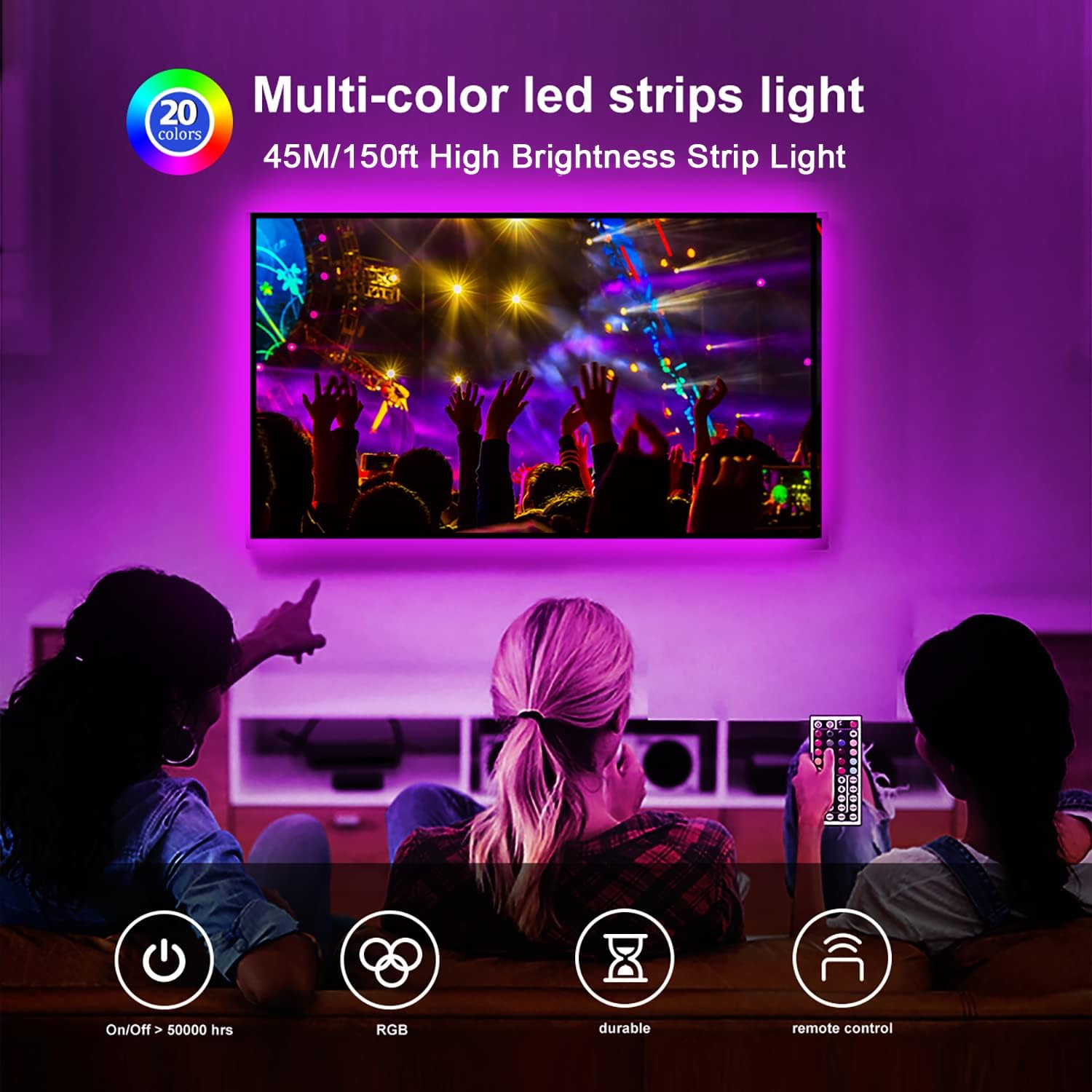 DAYBETTER Led Strip Lights 100ft, RGB Color Changing Led Strips with 44 Keys Remote Control for Room, Bedroom, Suitable for Home Decor, Living Room, Kitchen, Home Party Decoration, 24V