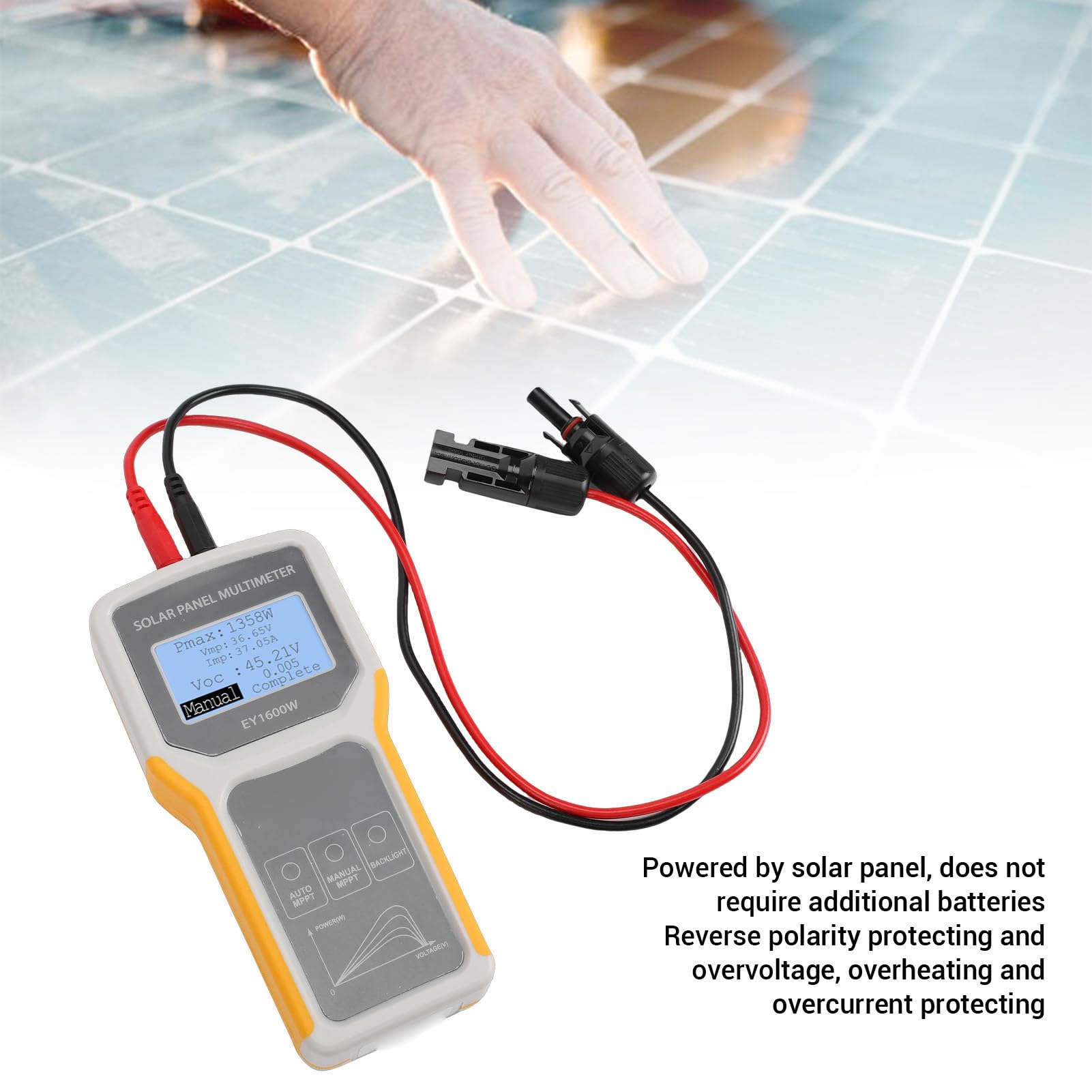 Tester per Pannelli Solari, Multimetro Fotovoltaico MPPT da 5 W A 1600 W da 0 A A 60 A con Schermo LCD e Borsa Eva, per Produttori e Utenti di Pannelli Solari