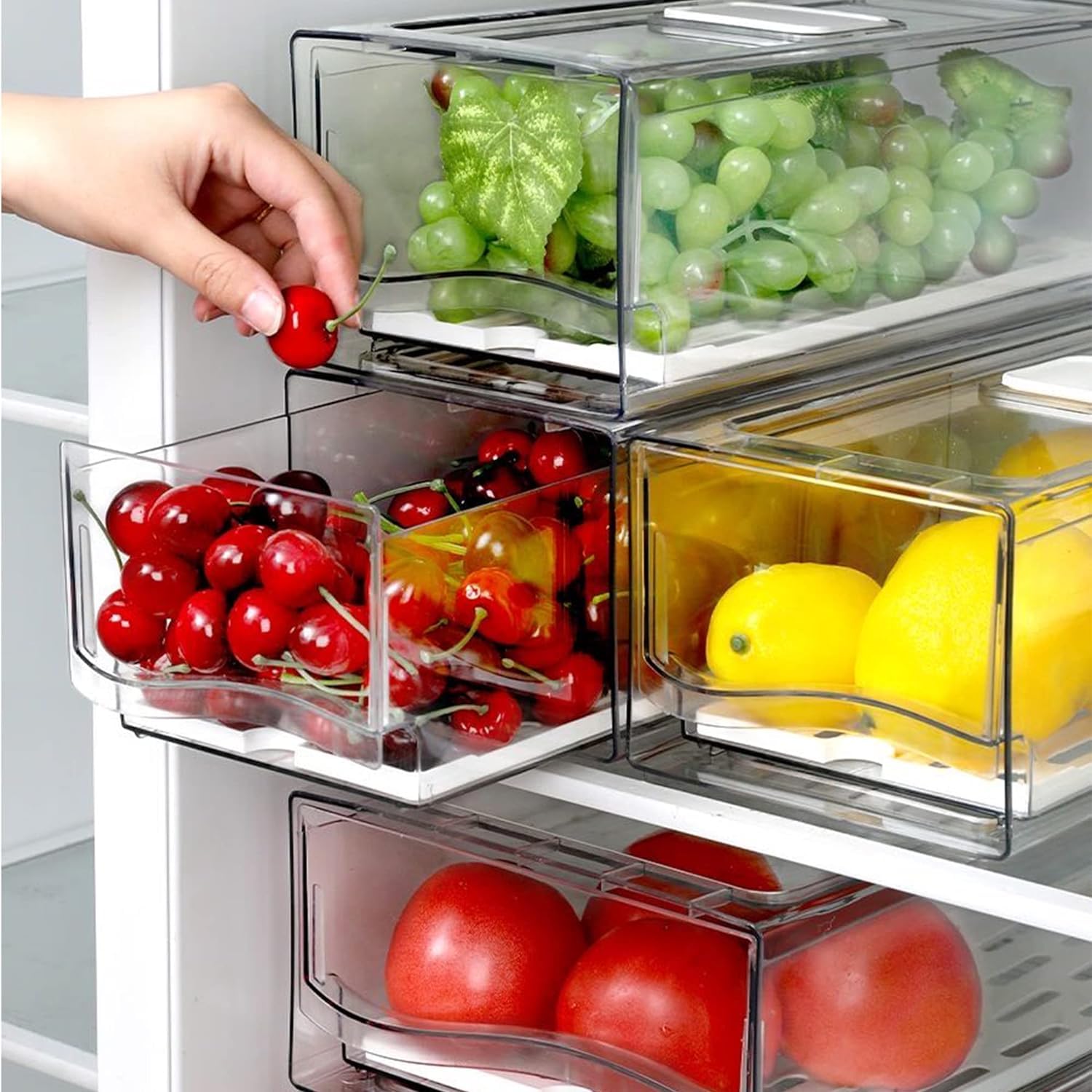 YekouMax Organizer Frigorifero, Impilamento Contenitori per Frigorifero, Salvaspazio, Riutilizzabile, Adatto per Cucina Familiare, Frigorifero, Ristorante, Ristorante Barbecue, Trasparente, Senza BPA