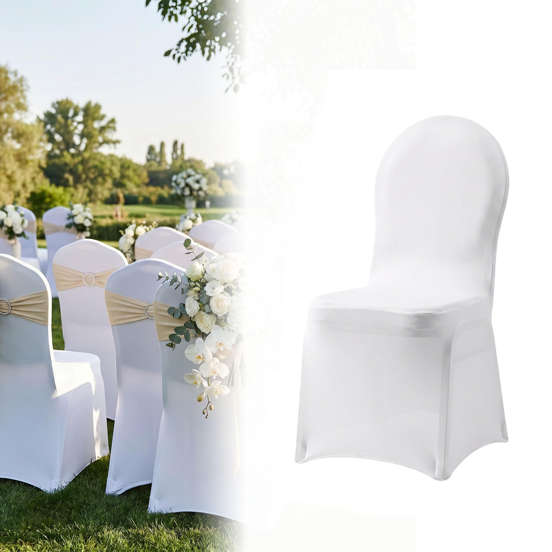 50 Stück Stuhlhussen Stretch Weiß – Universal Stuhlbezüge für Hochzeit, Party & Event – Elastische, knitterfreie Stuhlüberzüge aus Polyester für Bankett, Gastronomie & Dekoration
