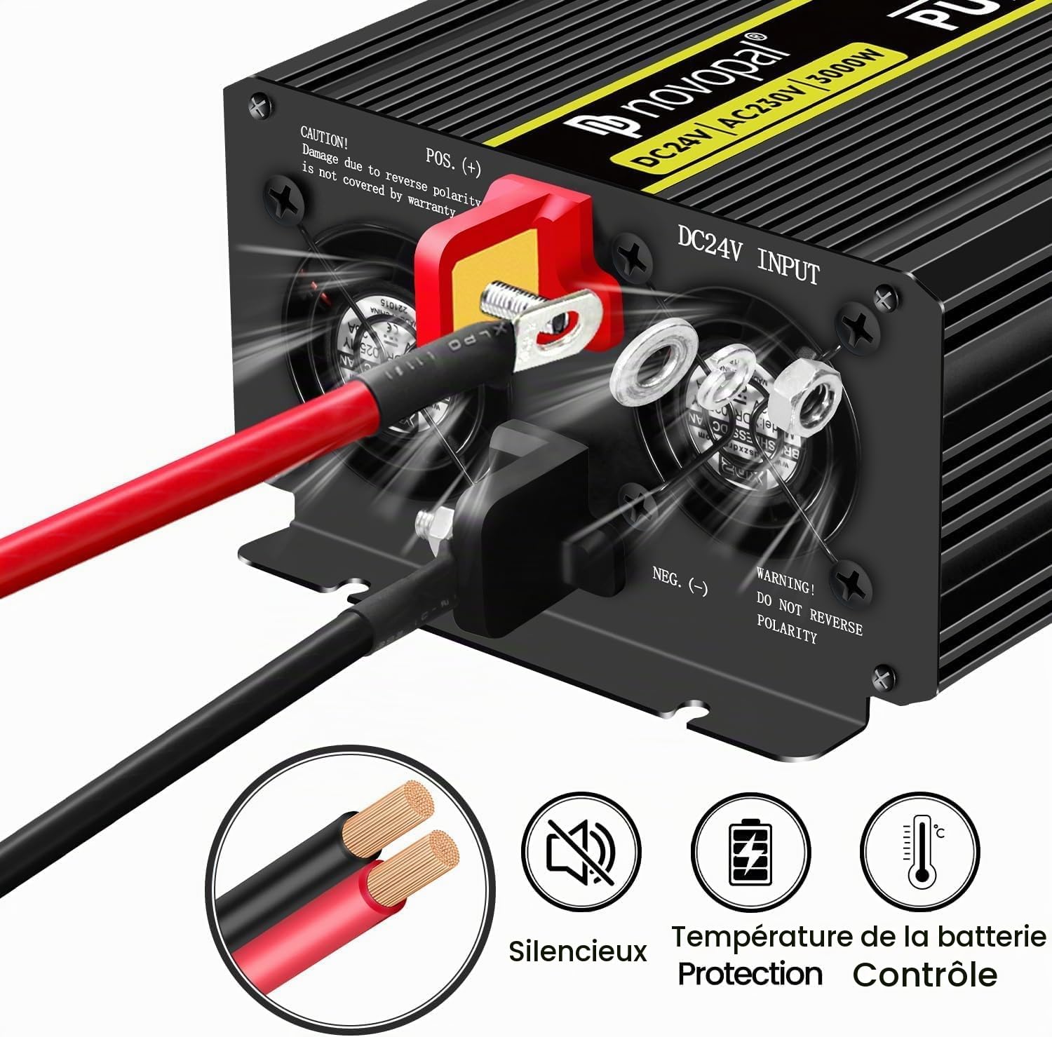 NOVOPAL 3000W Convertisseur Pur Sinus 24V 220V Onduleur Transformateur