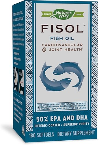 Nature's Way Fisol 50 EPA y DHA - Cápsulas blandas de aceite de pescado con revestimiento entérico sin pescado, 180 unidades