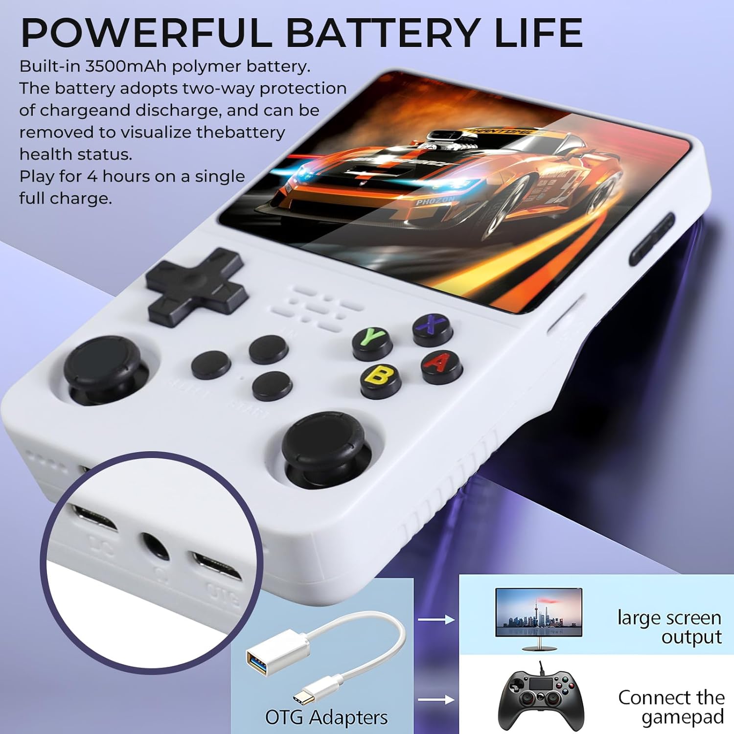 R36s Pro Retro Handheld Game Console, 3.5in IPS , 128GB Preloaded with 40000+Classic Games, Portable Game Console,30 +Game Emulator, Linux System,3500mah Rechargeable Battery (128G White)