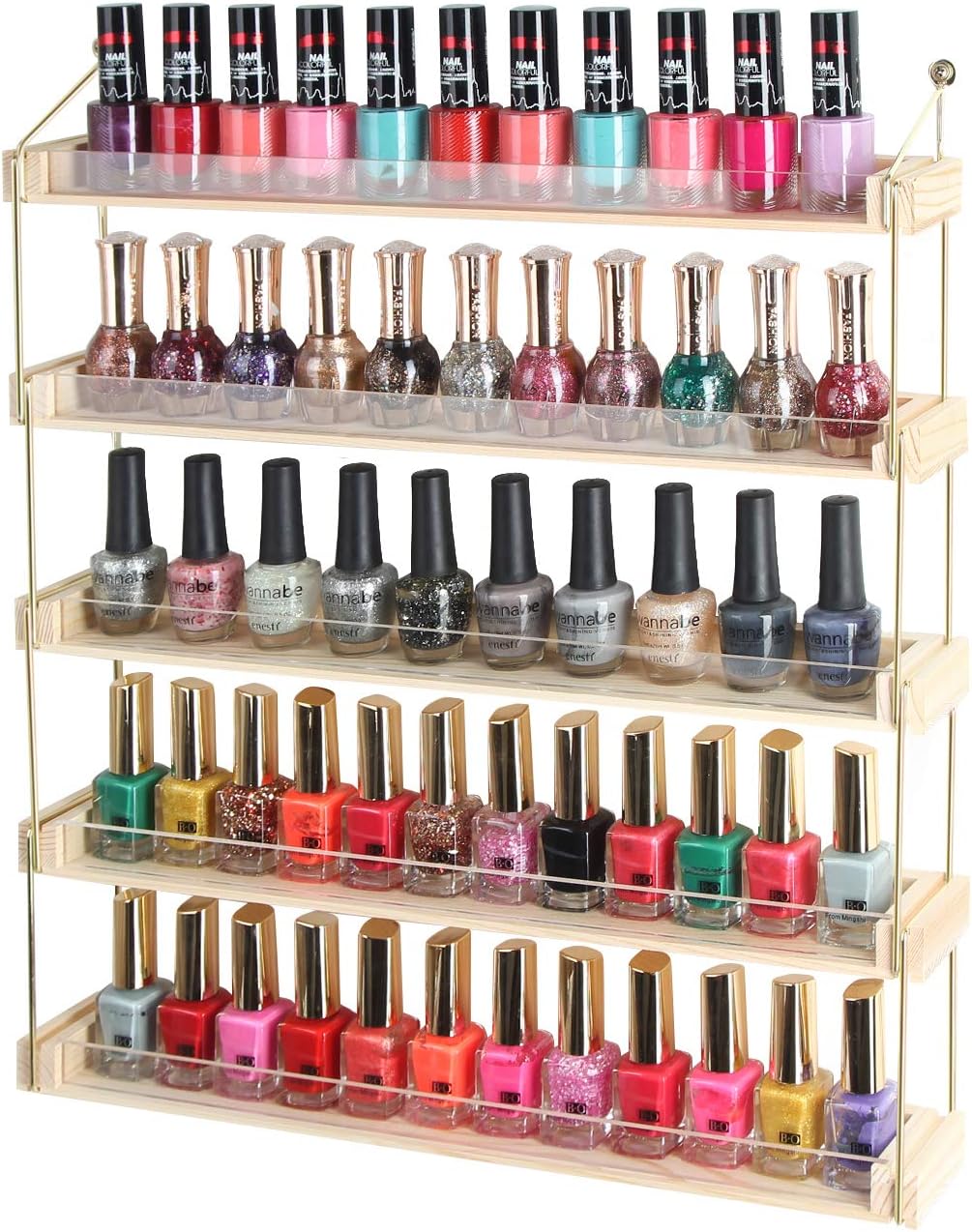 J JACKCUBE DESIGN Wall Mount Gold Metal and Wood Nail Polish Display ...
