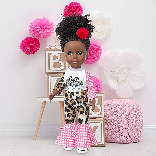 Miniatura 6 de ZQDOLL Conjunto de ropa de muñeca negra y muñeca de bebé, accesorios para muñecas, 14.5 pulgadas, muñeca afroamericana de silicona con mochila para
