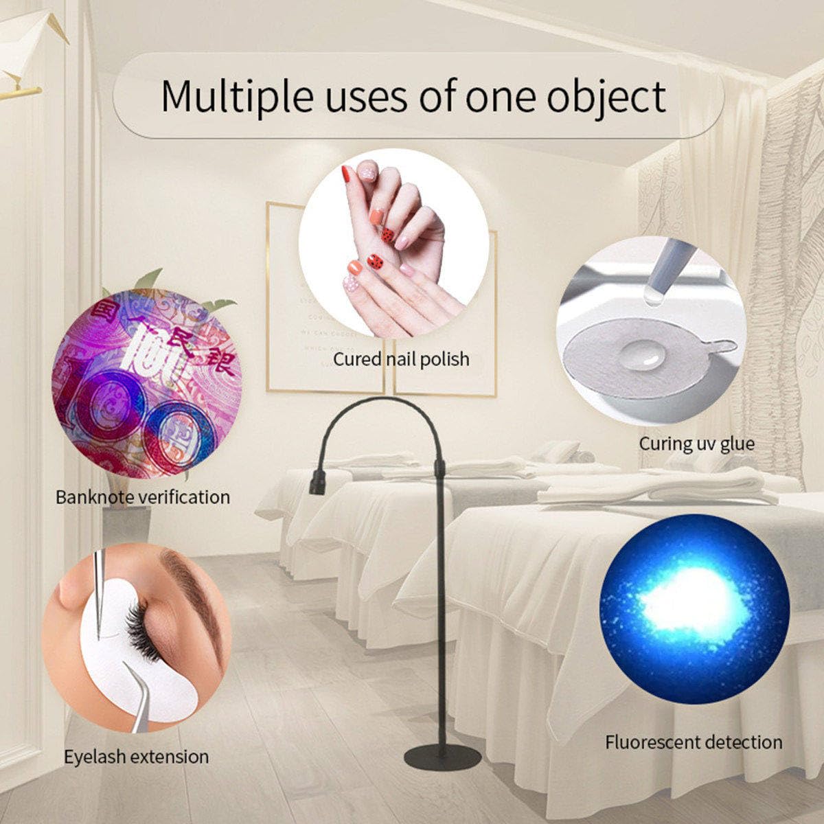 UV-Licht für lichthärtenden UV-Wimpernkleber, UV-Wimpernlampe für Wimpernverlängerungen + Augenklappe + Schutzbrille + Fußschalter, Kleber härtet in 1–3 Sekunden aus,Black