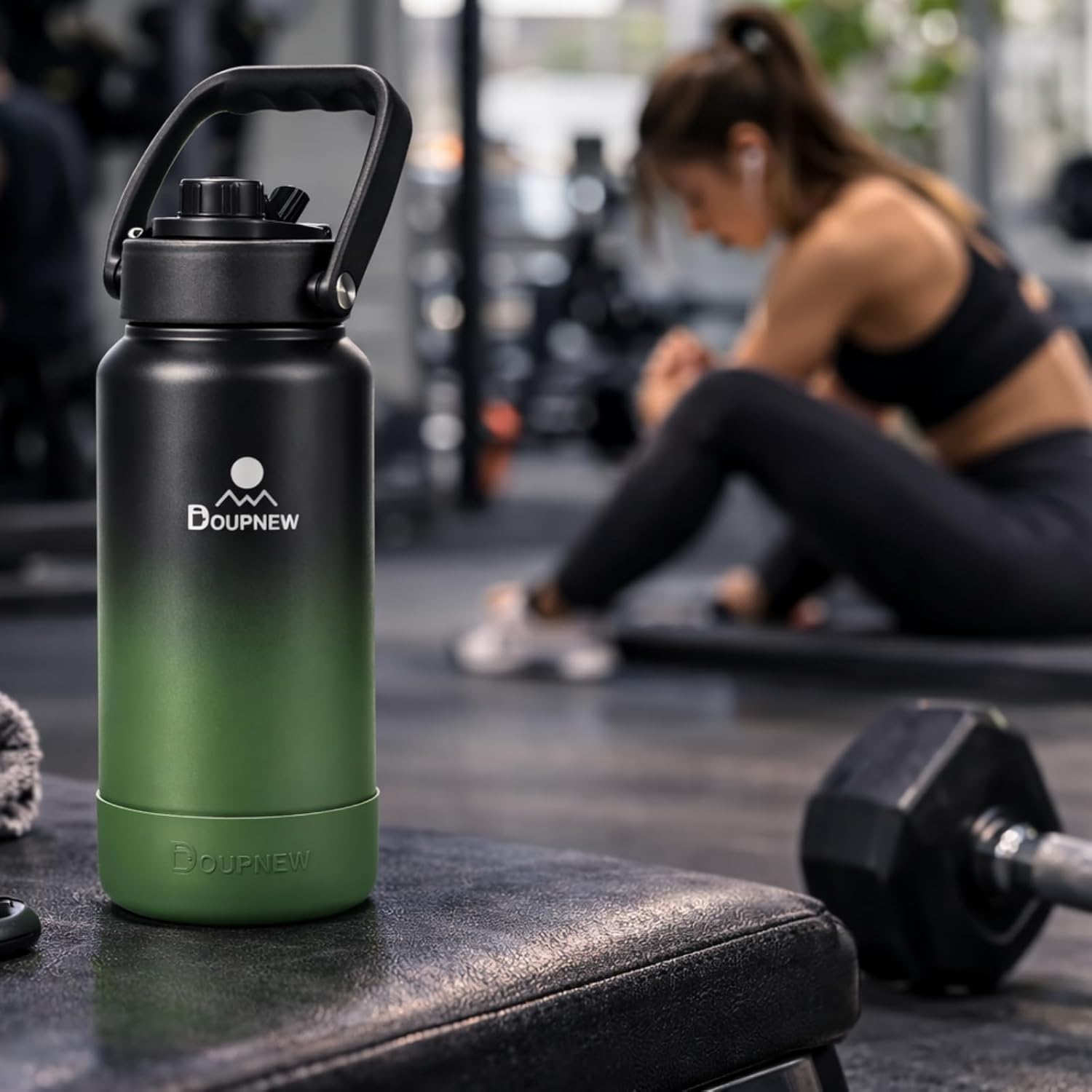 64oz Water Bottle,Half Gallon Stainless Steel Insulated Bottle with Leak Proof Dual-Mode Lid,Straw & Chug Drinking,Large Handle,Keeps Cold 24H Hot 12H for Gym,Outdoor & Use(Forest Midnight)