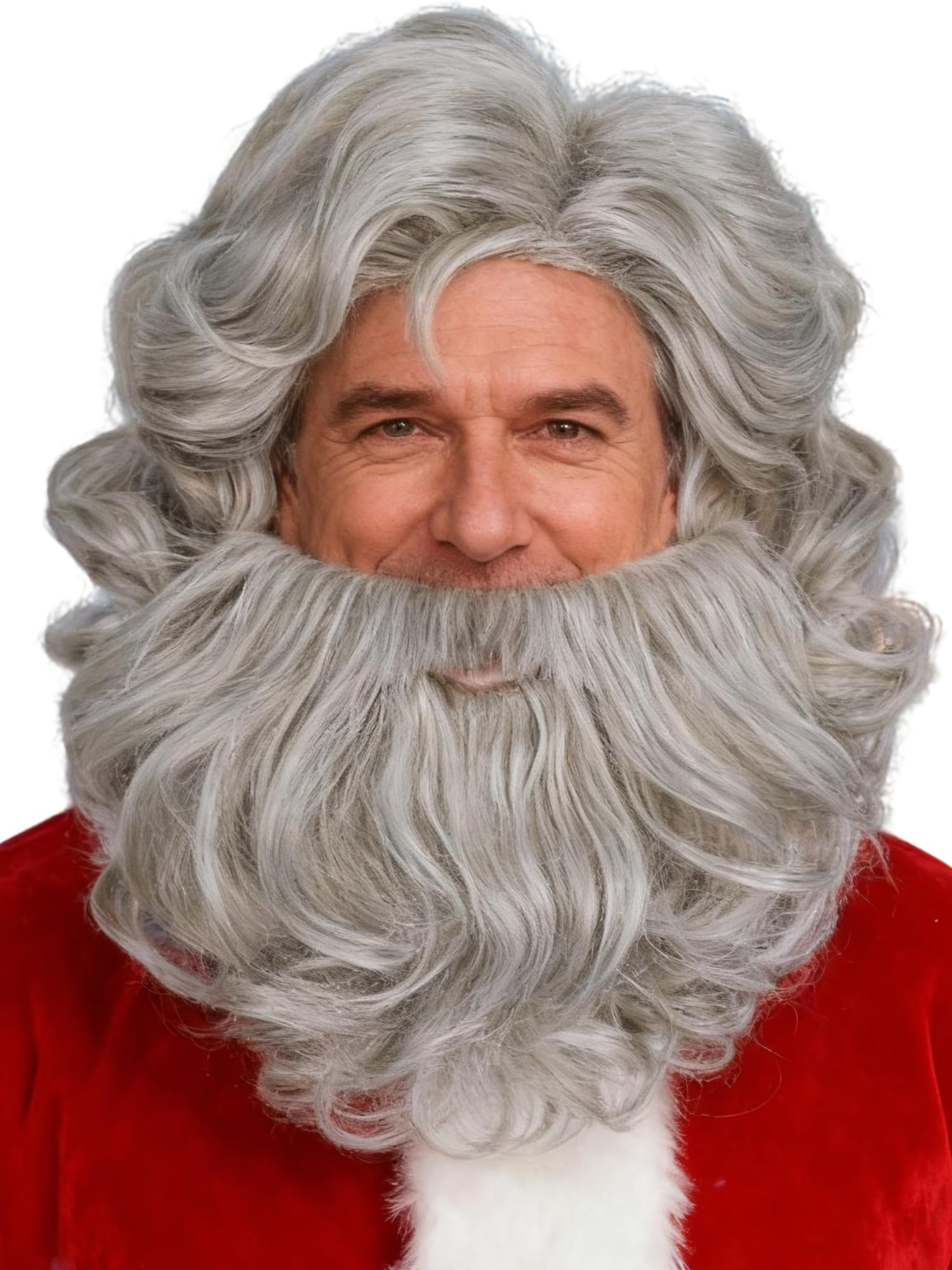 Gray Santa Costume Wig and Beard Set Old Man Short Curly Wigs Synthetic Hair for Halloween Party Christmas