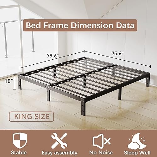 Miniatura 8 de Marco de cama Queen de 14 pulgadas, marco de cama tamaño Queen con soporte de metal estable y almacenamiento debajo de la cama, plataforma Queen,