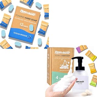 flowcheer Foaming Hand Soap Tablet Refills CrystalClear Glass Foaming Hand Soap Dispenser + 16 scented Soap Refill Tablets