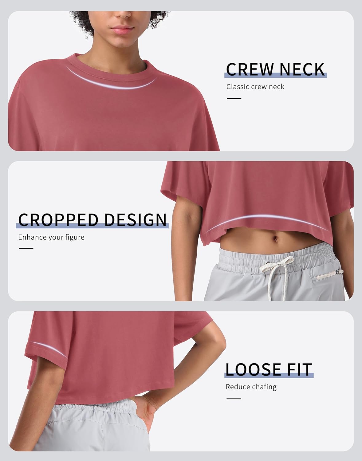 Pioneer Camp Bamboo Viscose Workout Crop Tops for Women Short Sleeve Loose T-Shirts Cropped Athletic Gym Running Yoga Tee - Image 5