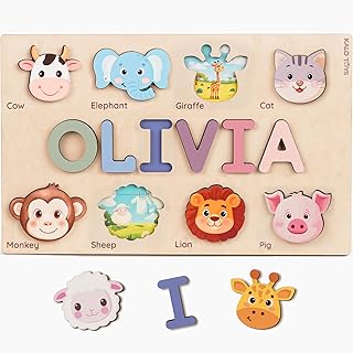 Personalized Name Puzzle for Toddlers 1-3 - Custom Wooden Baby Gift with Animals & Storytelling - 1st Birthday Gift for Girl & Boys - Ideal for Personalized Baby Gifts