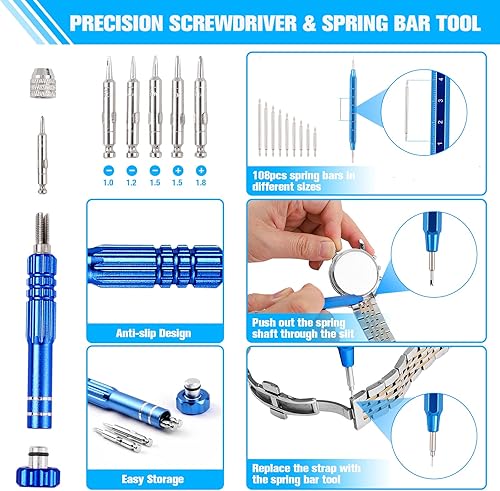 Miniatura 4 de BYNIIUR Watch Repair Kit, Watch Case Opener Spring Bar Tools, Watch Battery Replacement Tool Kit, Watch Band Link Pin Tool Set with Carrying Case