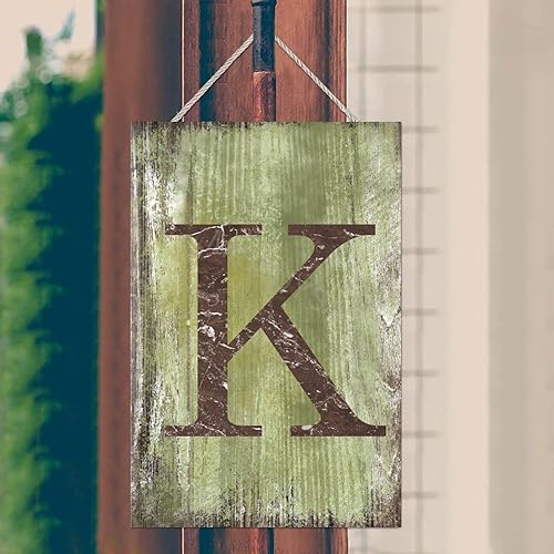 Vista 269 de Letrero colgante de madera con letra J, letrero de madera para decoración del hogar, 26 letras del alfabeto de metal, placa de madera, decoración