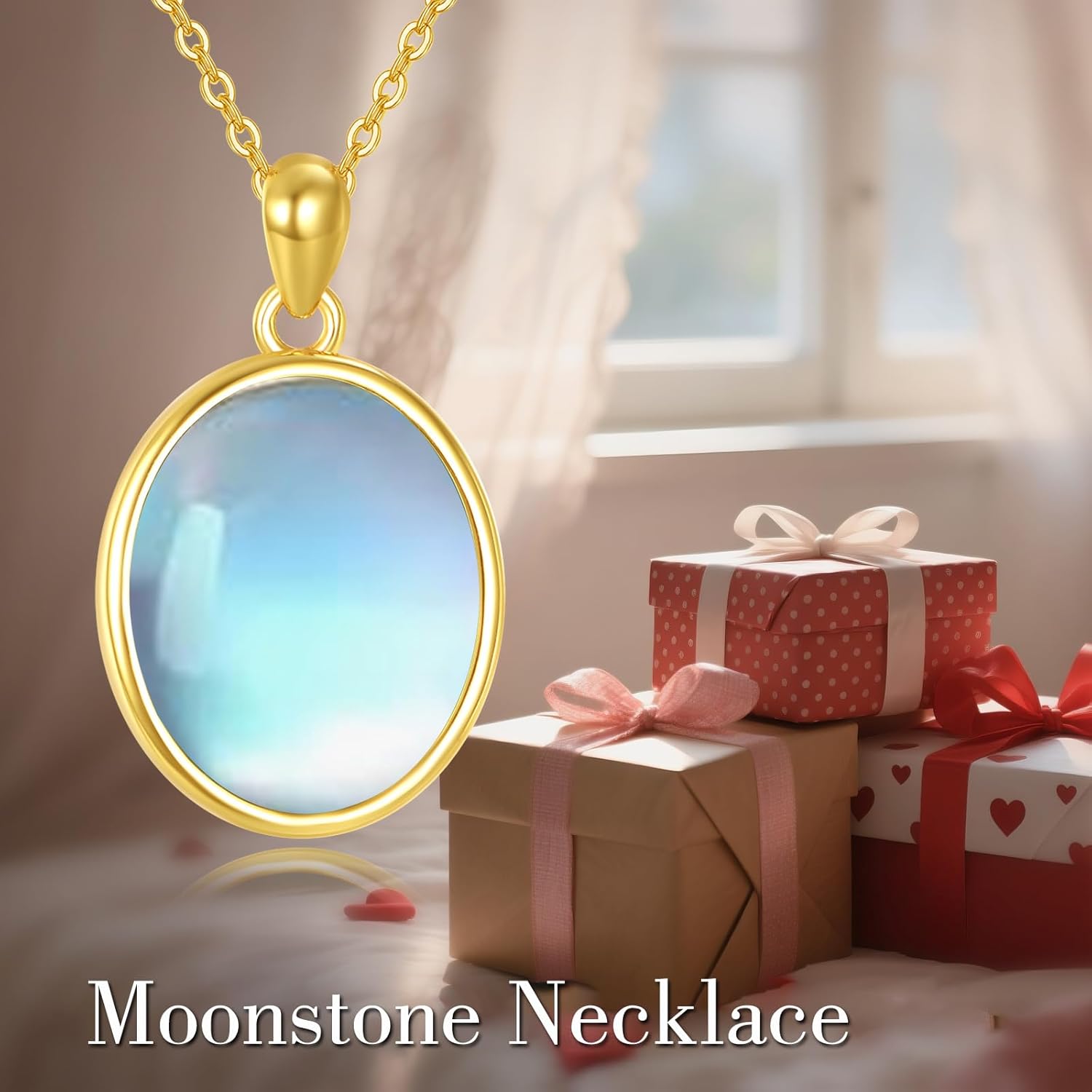 18kt Gold Over 925 Sterling Silver Jade/Onyx/Moonstone Pendant Necklace 18k Gold Plated Jewelry For Women Mother Gifts