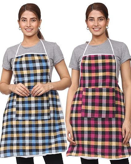 JMi Check Cotton Fabric Waterproof Apron With Front Multi Purpose Pocket For Kitchen, Cooking, Dusting, Home.