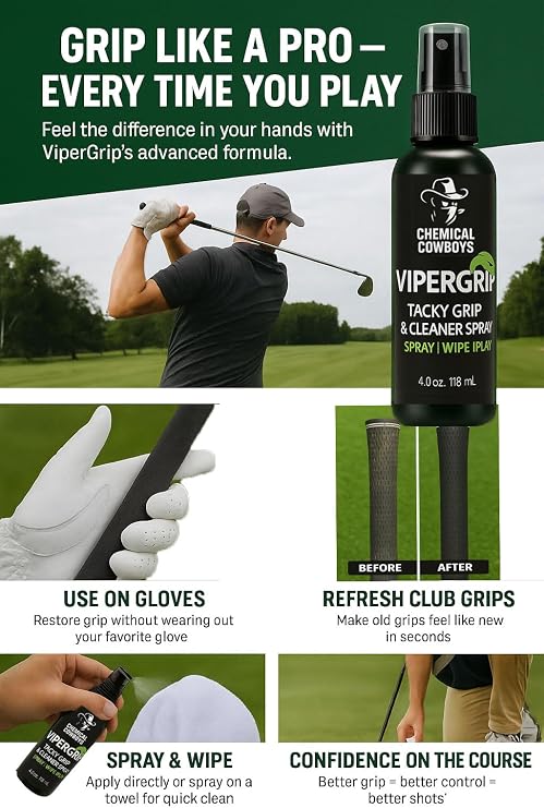 ViperGrip Golf Grip Spray & Cleaner 2-in-1 Tacky Grip Enhancer - 4 oz