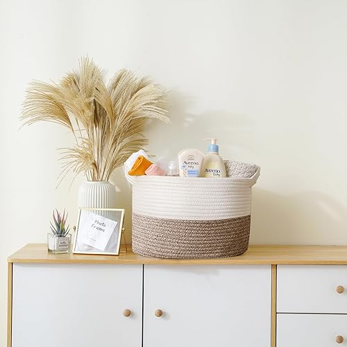 Miniatura 2 de Small Square Cotton Rope Storage Basket With Handles For Nursery Baby Toys Cloth Pet Blanket,13.5" x 11" x 9.5" Rectangle Woven Organizer For Living