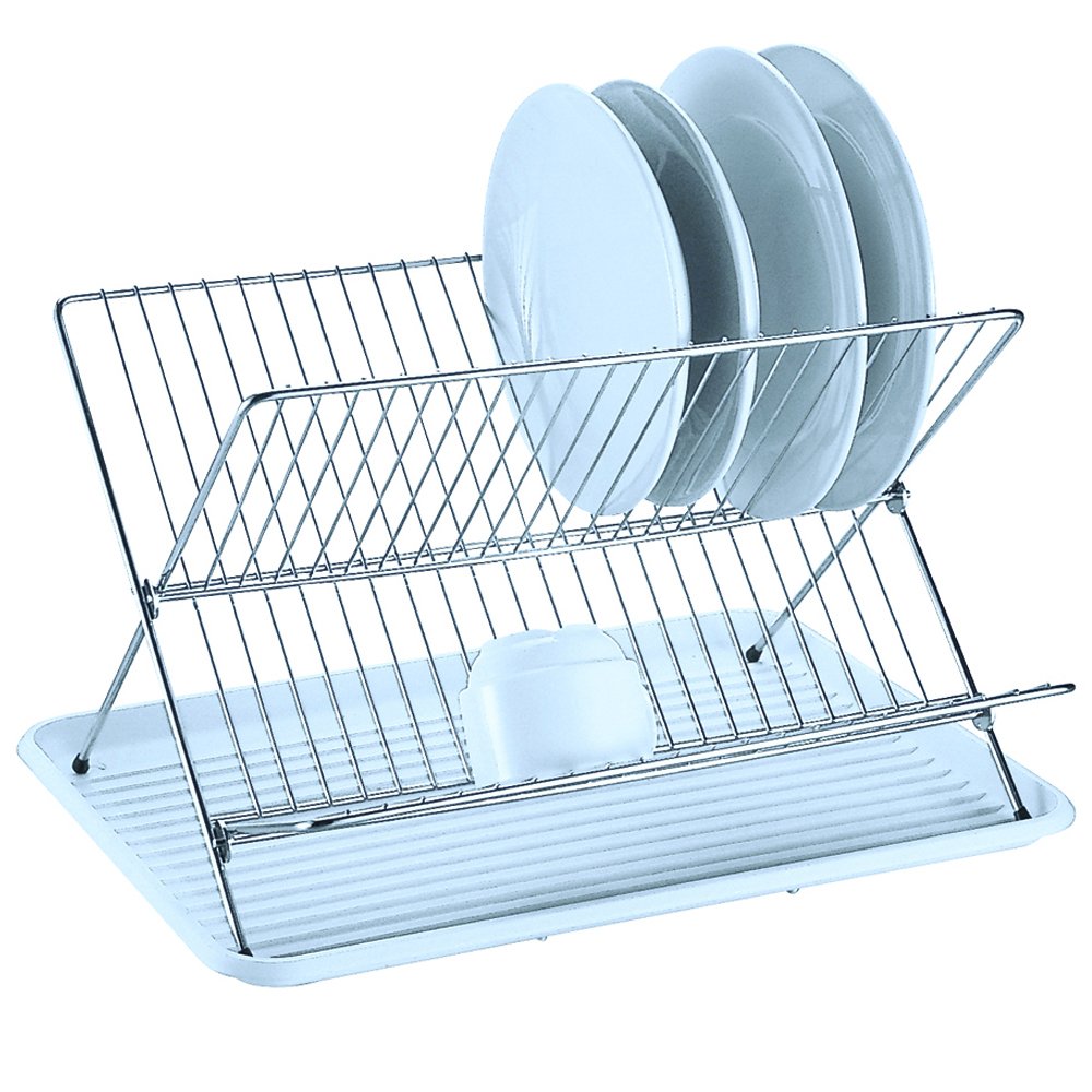 MSV 110532 - escurre Platos, Plegable con Bandeja, Metal, Blanco, 34.5 x 27 x 40 cm
