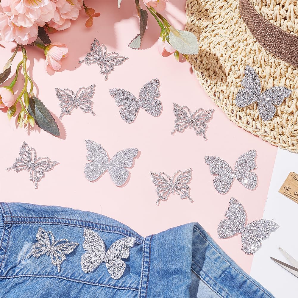 12 Pcs Rhinestone Butterfly Iron on Patches - 2 Styles, Sparkling Crystal Embroidery Patches, Crystal Appliques Iron Sew on for Jeans Jackets Bags Backpacks Hats Clothes Decoration Crafts