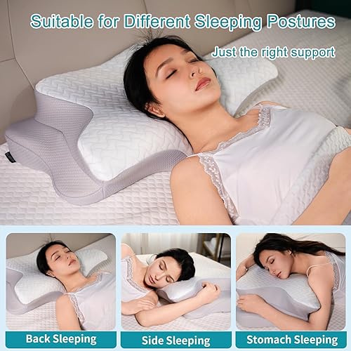 Miniatura 7 de Almohada cervical para el cuello para aliviar el dolor, almohadas ergonómicas de espuma viscoelástica para dormir, almohada para dormir de lado para
