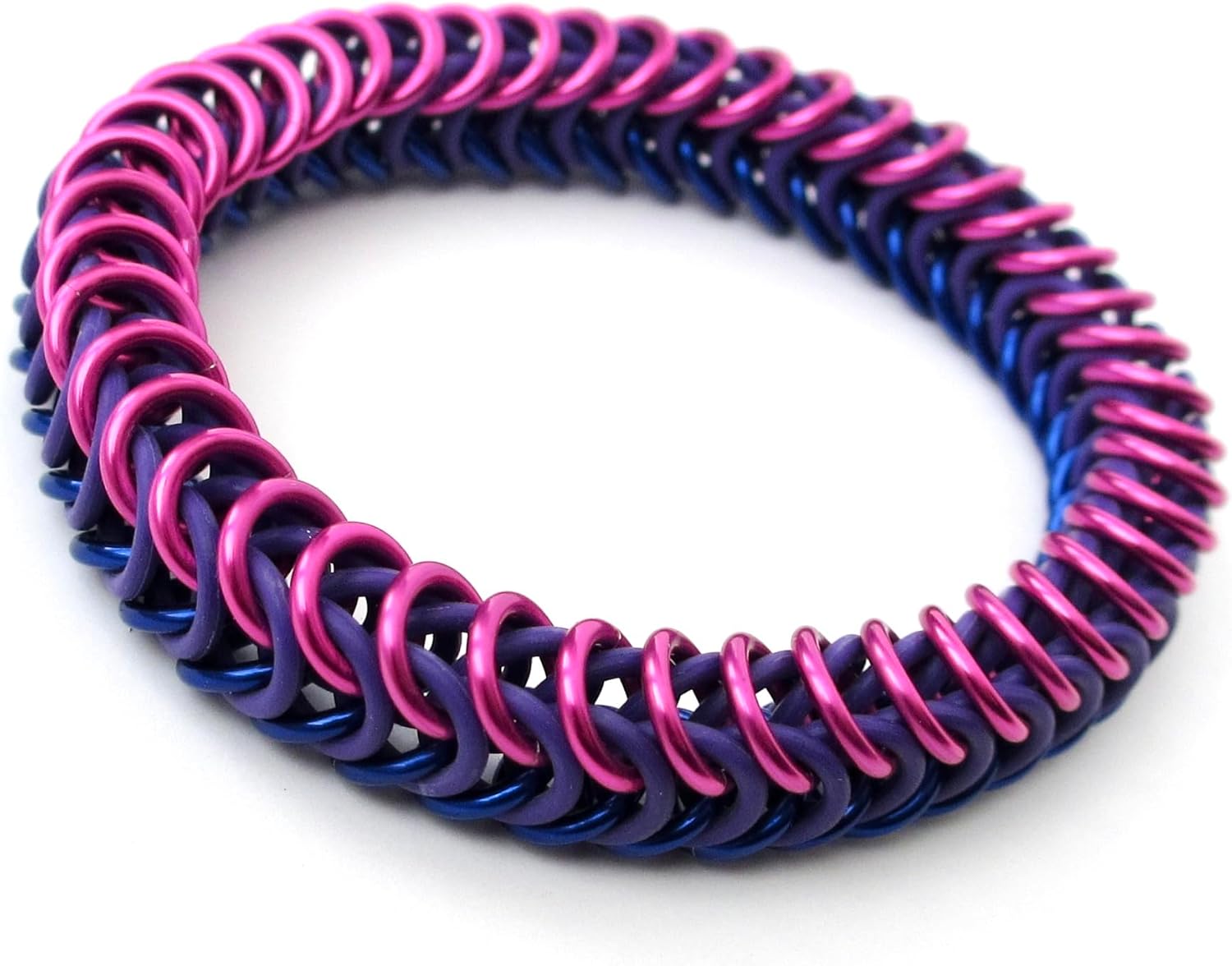 Handmade bi pride chainmaille bracelet, stretchy box chain jewelry