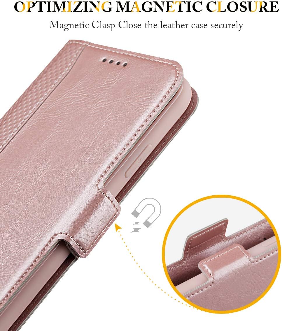 Aunote iPhone 11 Wallet Case, Protective iPhone 11 Flip Case with Card Holder, Pu Leather Cases iPhone 11 Case Wristlet Detachable Kickstand Magnetic Closure Cover Fit Apple iPhone 11 6.1" - Rose Gold