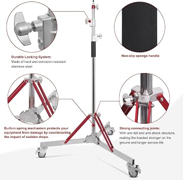 Heavy Duty Light Stand with Casters,10ft/305cm Adjustable Light Stand with Stainless Steel