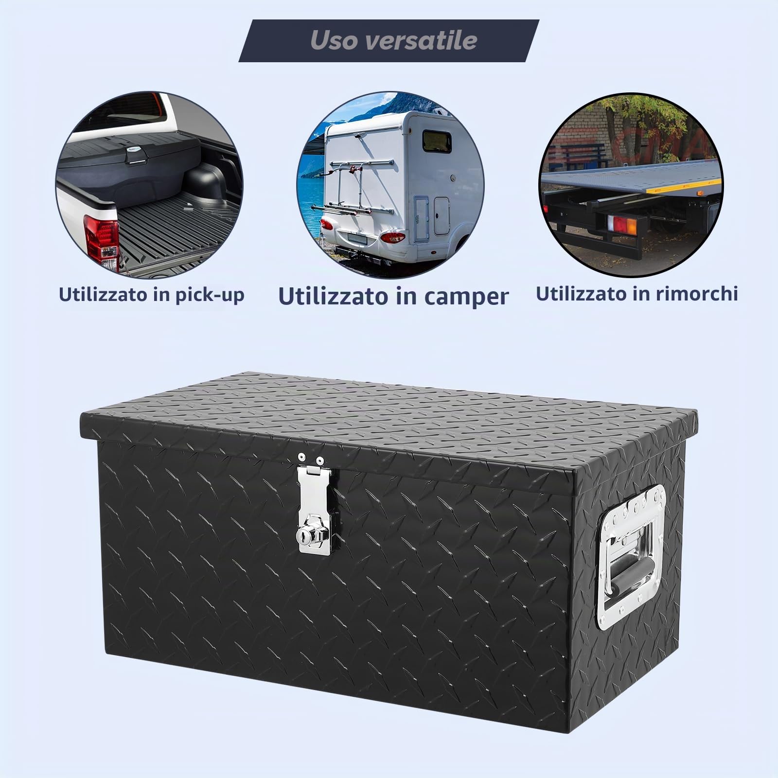 Garvee Cassetta portautensili in alluminio con piastra diamantata da 50,8 cm con serratura e chiavi, organizzatore resistente e impermeabile per vano di carico di pick-up, rimorchio/furgone camper con
