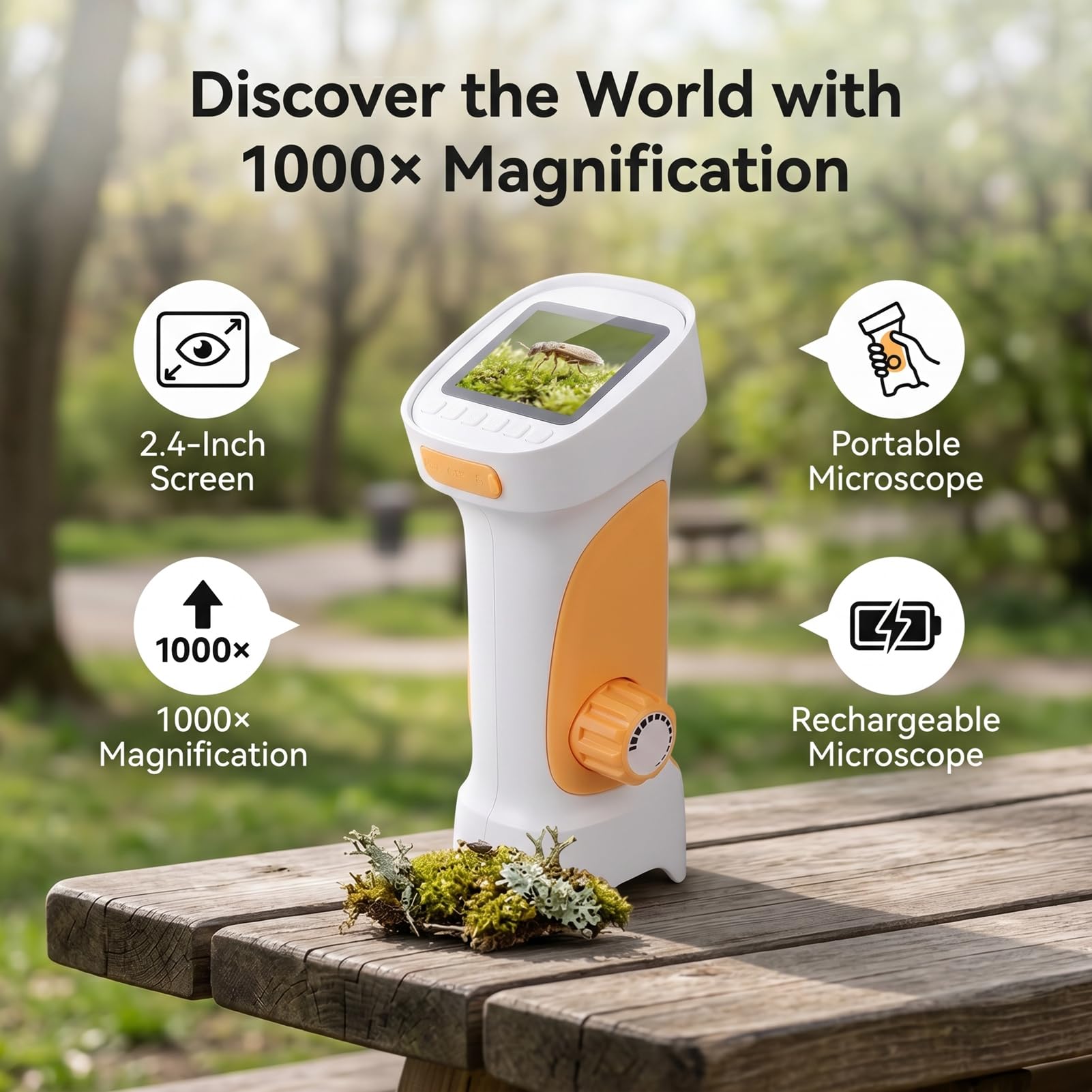 Naroote Microscopio Digital De Bolsillo 2.4 Pulgadas IPS 50-1000X Recargable