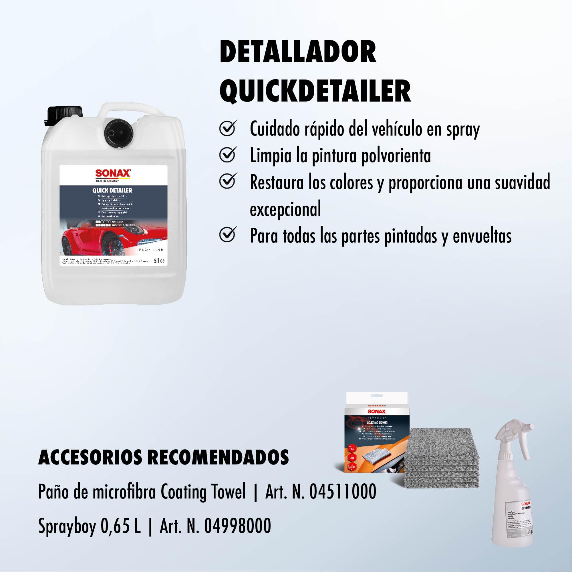 SONAX QuickDetailer (5 litros) cuidado rápido cerámico del vehículo. Refresca los colores y aporta una suavidad increible | N.° 02685000