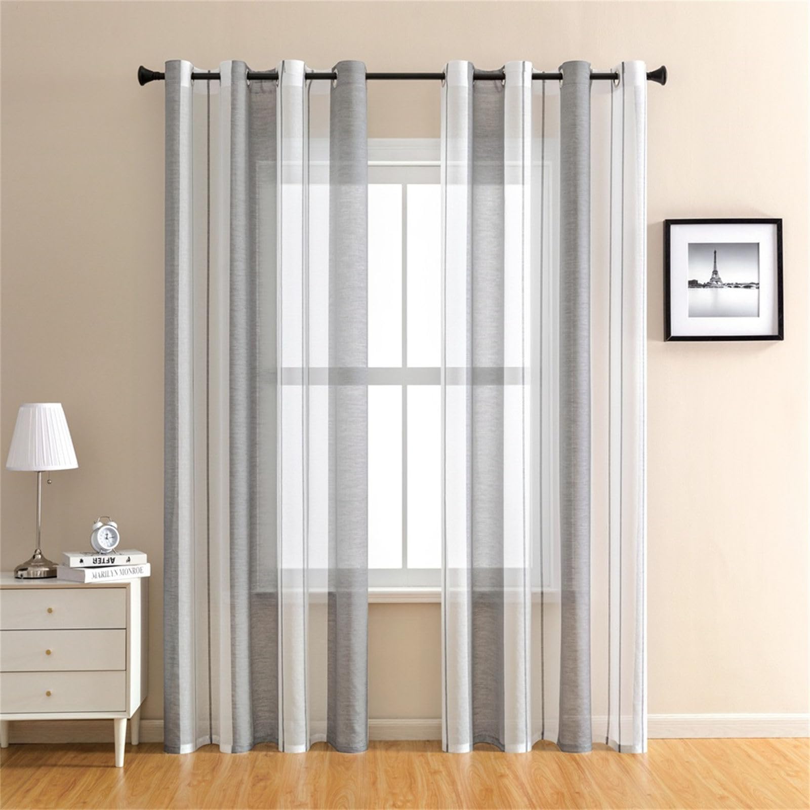 Odot Cortinas Ventanas Translucidas, Estilo Rayas Cortinas Salon Modernas Cortina Ventana Ojales 1 Pieza Cortinas Visillo Dormitorio para Decoracion Salón Comedor Cocina (Gris Claro,200x250cm)
