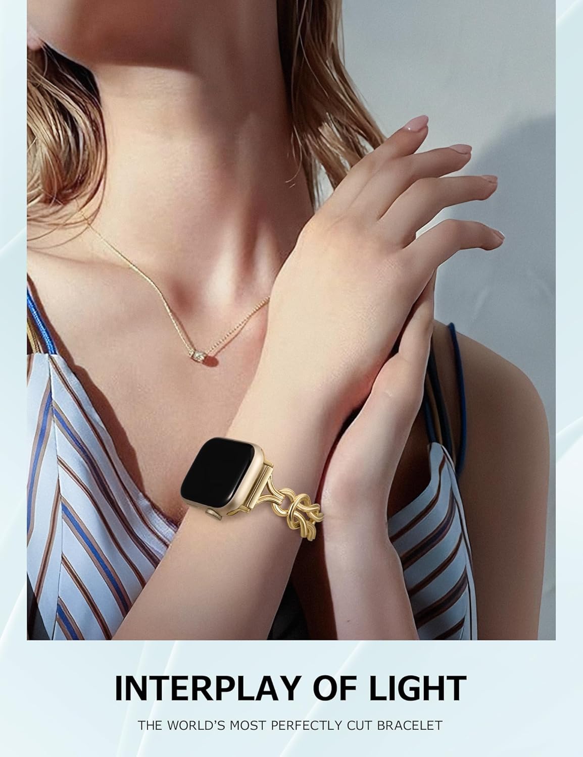 TOYOUTHS Celtic Bracelet Compatible with Apple Watch Bands 42/41/40/38mm Women, Dressy Chain Stainless Steel Metal Jewelry Link Strap for iWatch Series 11 10 9 8 7 6 5 4 SE 3 2 1, Gold